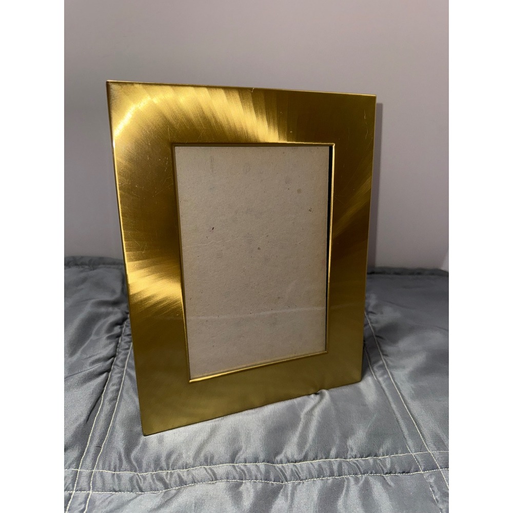 Vintage Gold Tone Sunburst Brushed Metal 5x7 Picture Frame Tabletop Decor